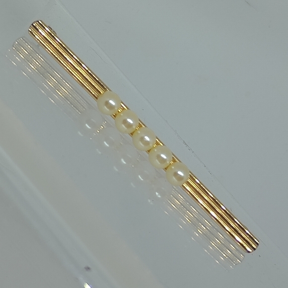 * vintage Krementz faux pearl gold tone bar pin brooch - Picture 8 of 8